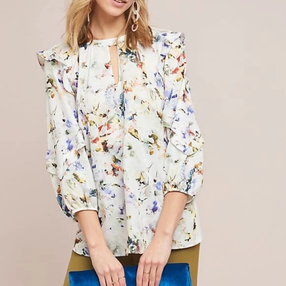 Anthropologie Dolan Araminta Blouse Ruffle-Sleeve Women’s Large Top Floral